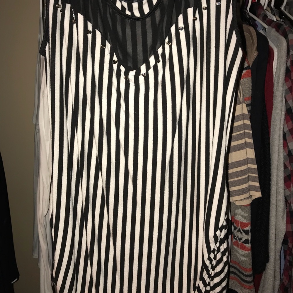 Stripped tank top, mesh top.